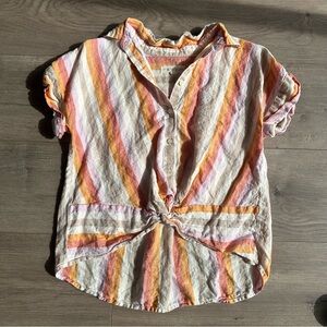 Lou & Grey for Loft Striped Linen Blouse Faux Wrap - size XS